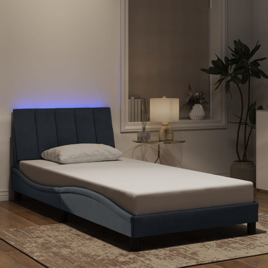 Bettgestell mit LED ohne Matratze "Hanko" Dunkelgrau 100x200 cm Samt