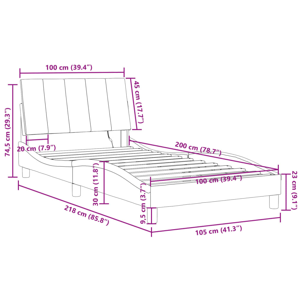 Bettgestell mit LED ohne Matratze "Hanko" Schwarz 100x200 cm Samt