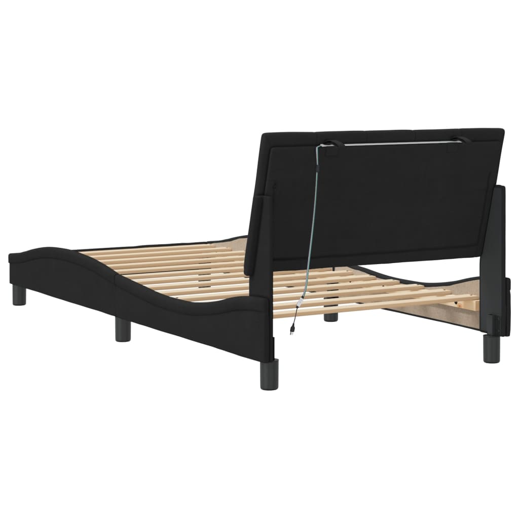 Bettgestell mit LED ohne Matratze "Hanko" Schwarz 100x200 cm Samt