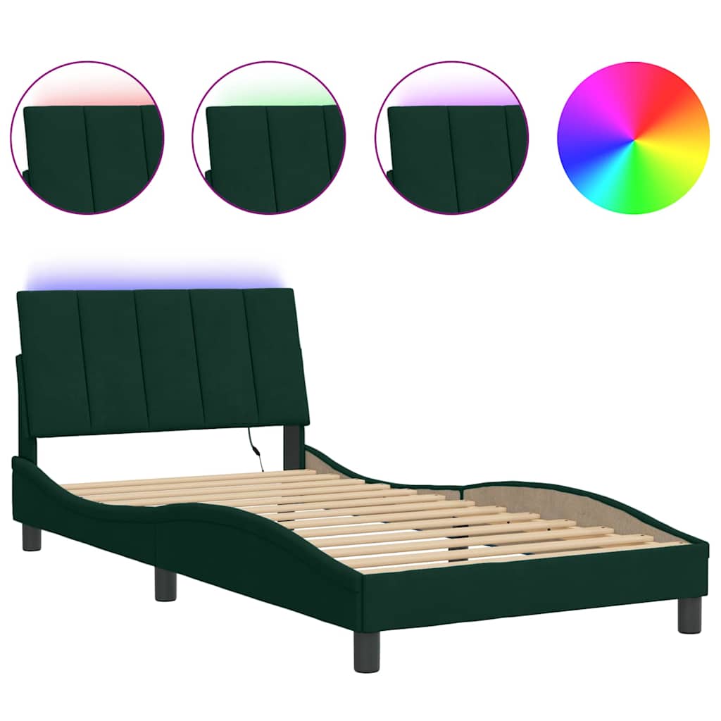 Bettgestell mit LED ohne Matratze "Hanko" Dunkelgrün 100x200 cm Samt