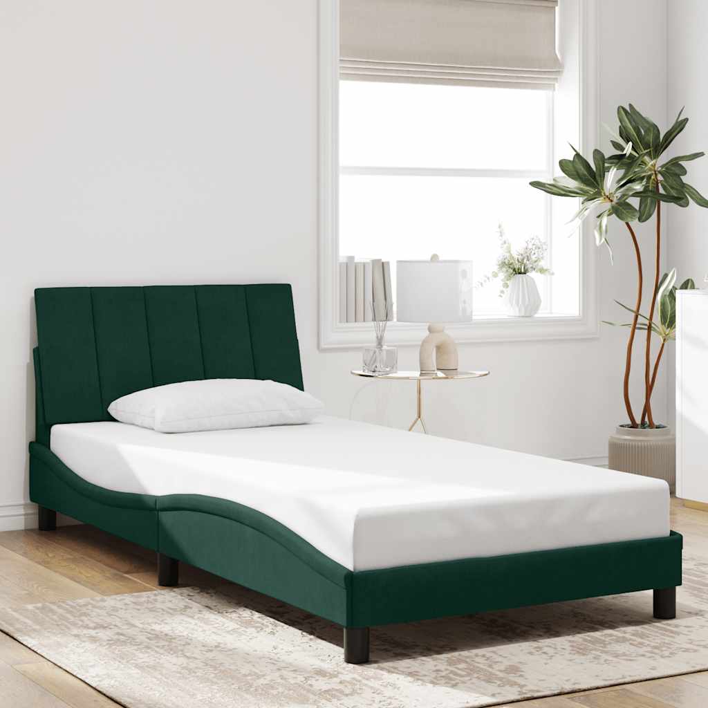 Bettgestell mit LED ohne Matratze "Hanko" Dunkelgrün 100x200 cm Samt