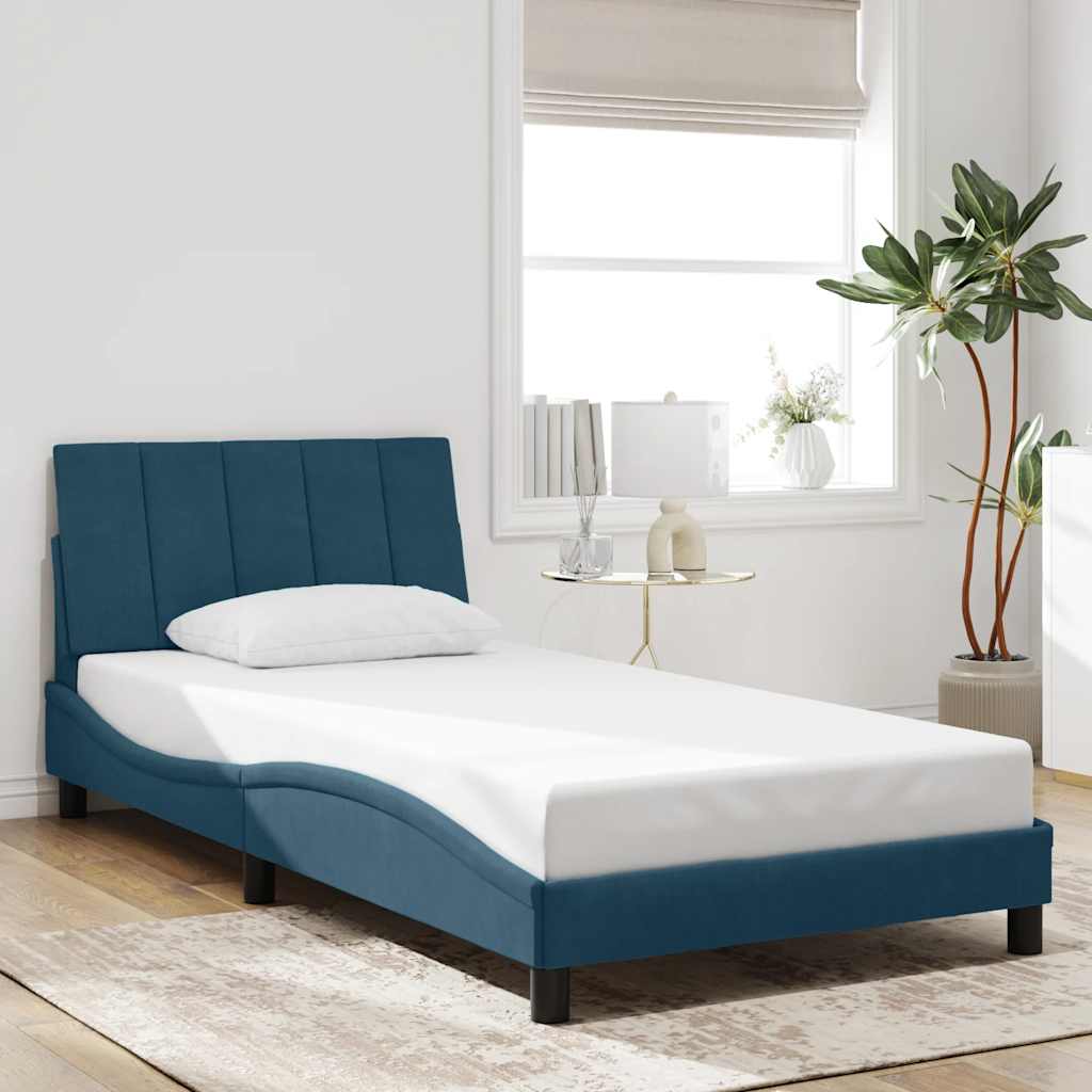 Bettgestell mit LED ohne Matratze "Hanko" Blau 100x200 cm Samt