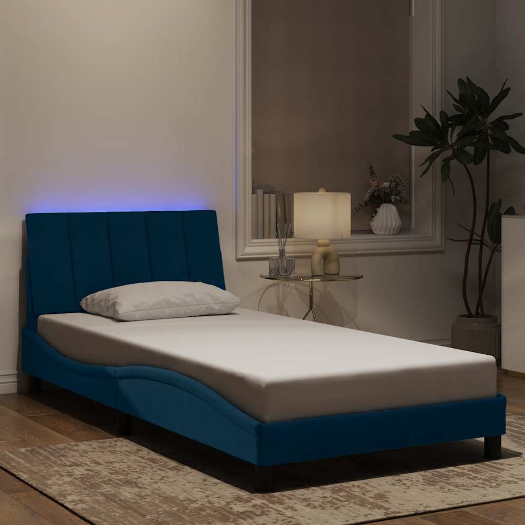 Bettgestell mit LED ohne Matratze "Hanko" Blau 100x200 cm Samt