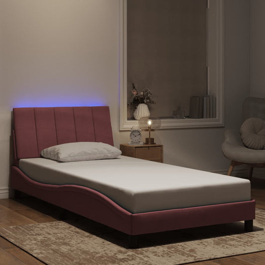 Cadre de lit avec LED sans matelas "Hanko" rose 100x200 cm velours