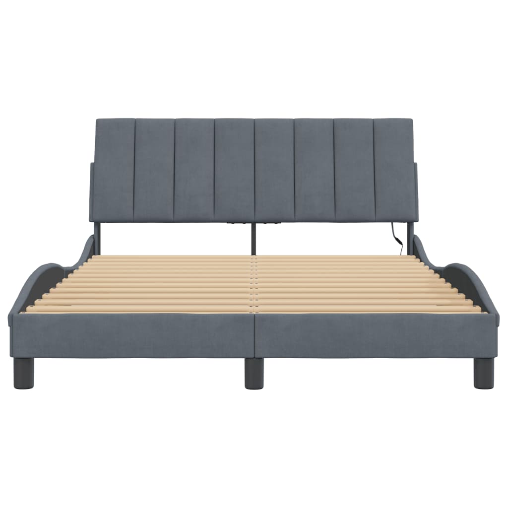 Bettgestell mit LED ohne Matratze "Hanko" Dunkelgrau 120x200 cm Samt