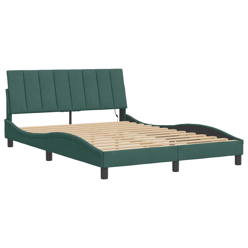 Cadre de lit avec LED sans matelas "Hanko" vert foncé 120x200 cm velours