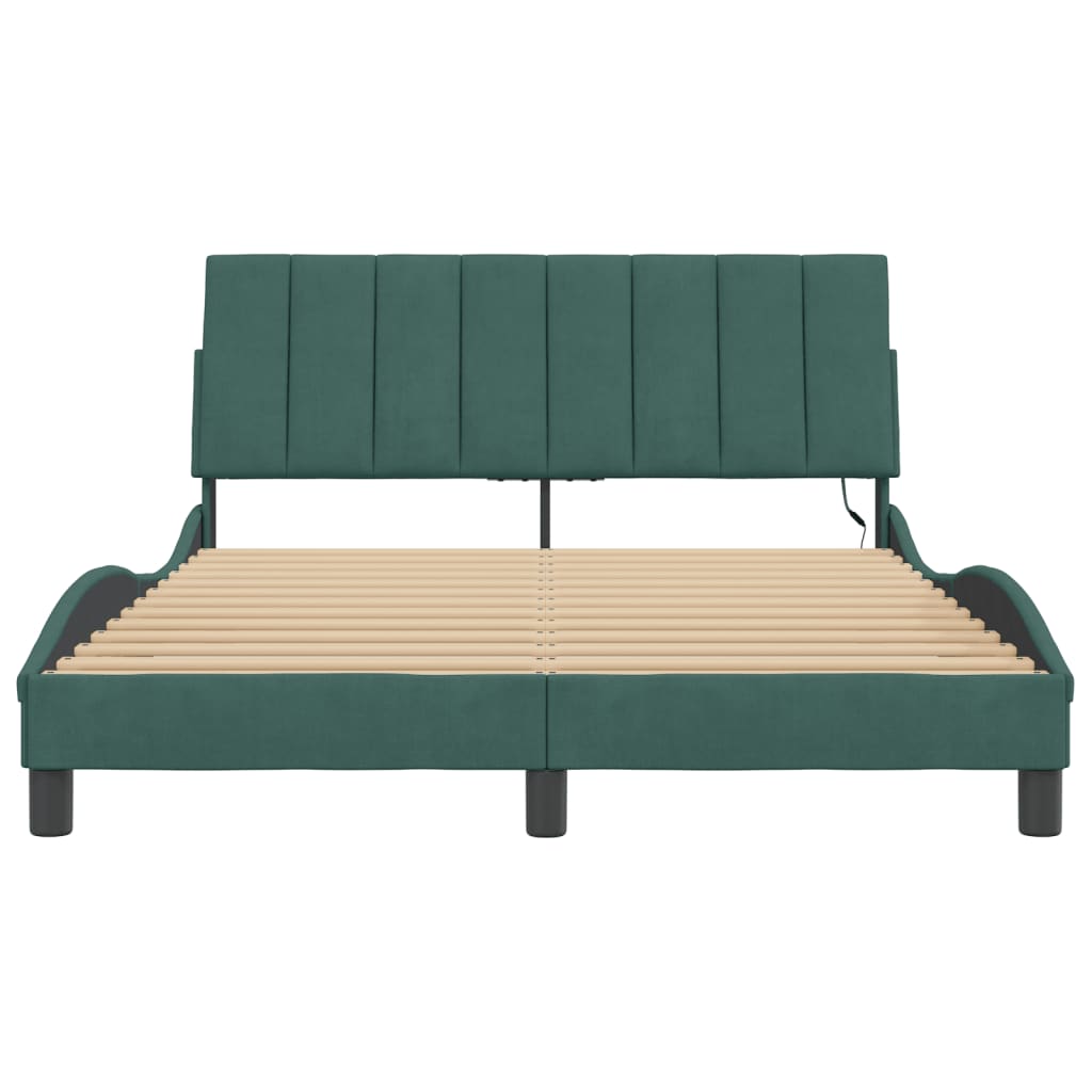Cadre de lit avec LED sans matelas "Hanko" vert foncé 120x200 cm velours
