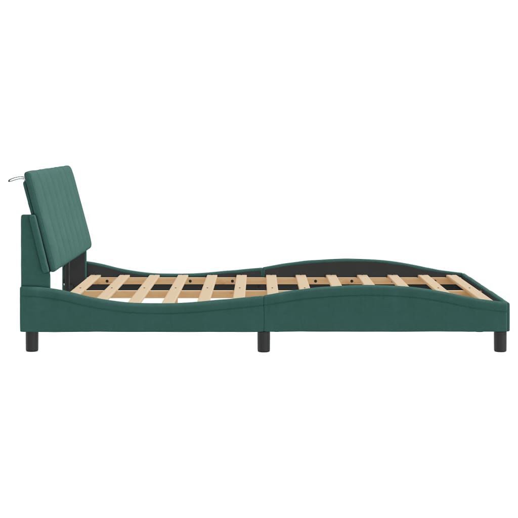 Cadre de lit avec LED sans matelas "Hanko" vert foncé 120x200 cm velours