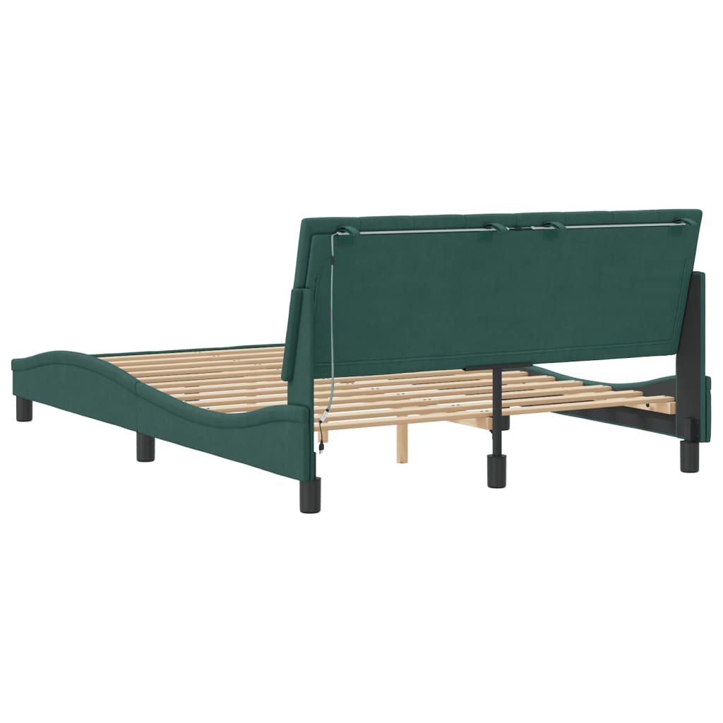 Cadre de lit avec LED sans matelas "Hanko" vert foncé 120x200 cm velours