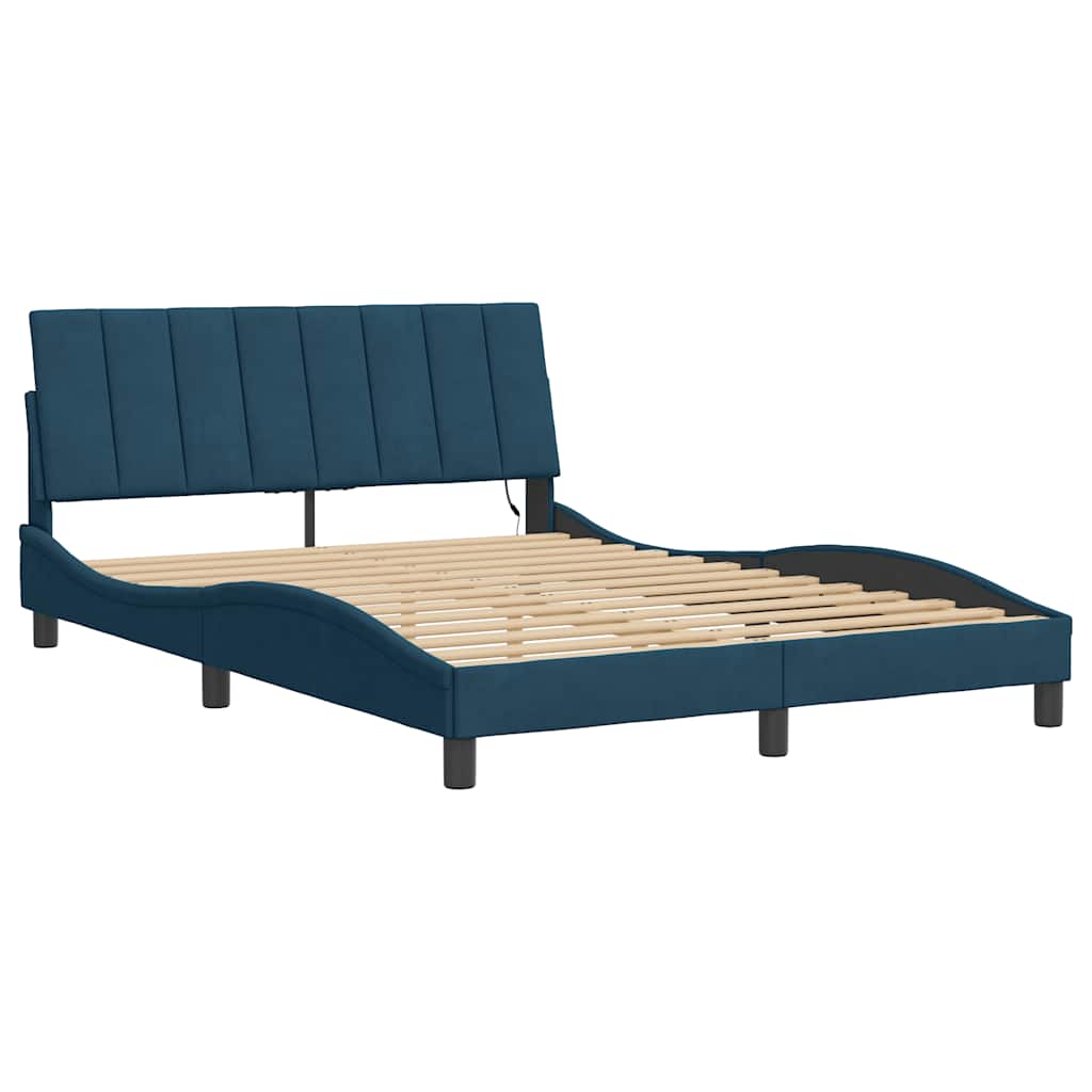 Bettgestell mit LED ohne Matratze "Hanko" Blau 120x200 cm Samt