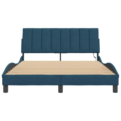 Bettgestell mit LED ohne Matratze "Hanko" Blau 120x200 cm Samt