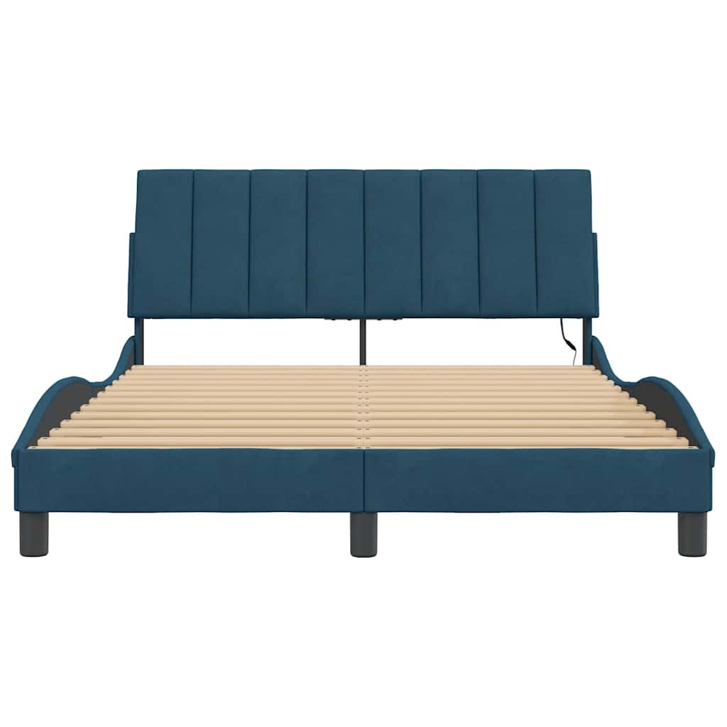 Bettgestell mit LED ohne Matratze "Hanko" Blau 120x200 cm Samt
