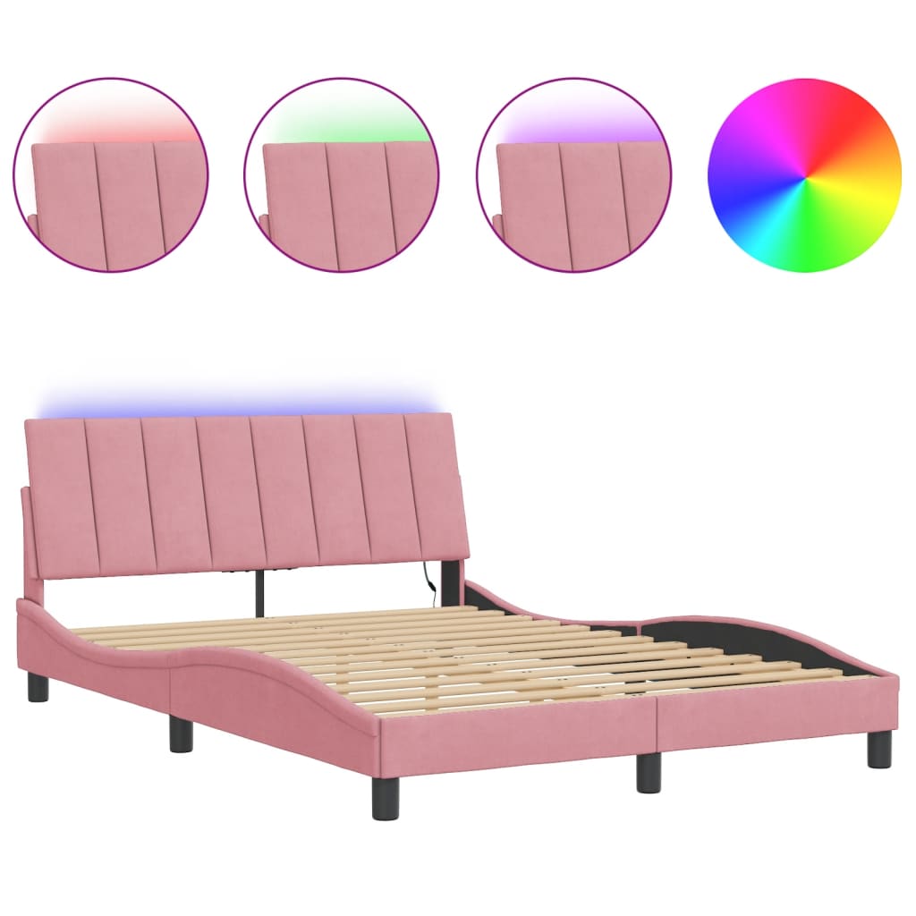 Bettgestell mit LED ohne Matratze "Hanko" Rosa 120x200 cm Samt