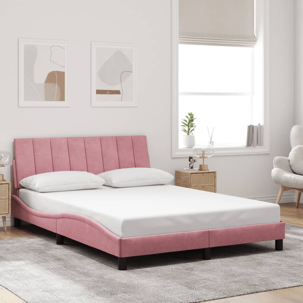 Bettgestell mit LED ohne Matratze "Hanko" Rosa 120x200 cm Samt