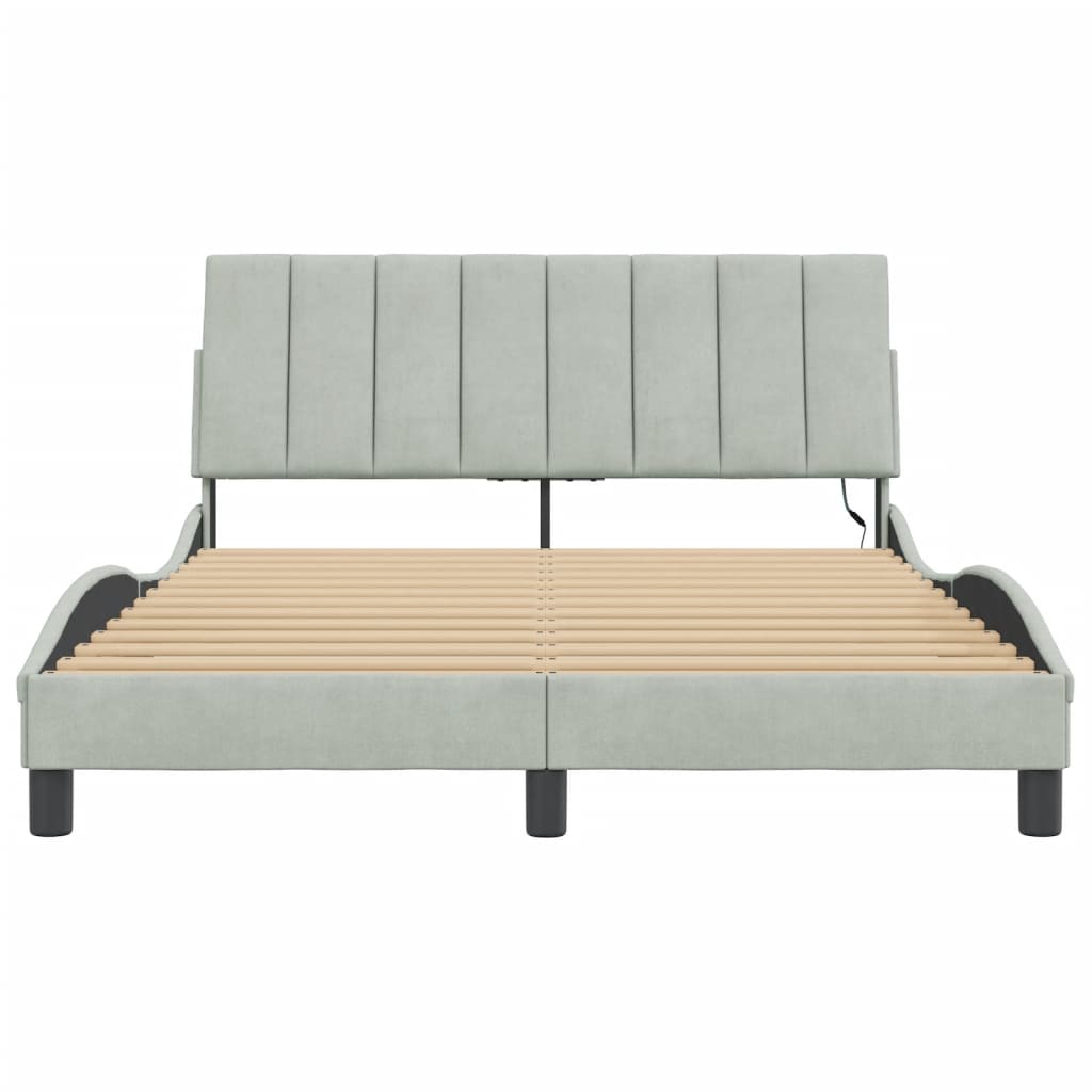Bettgestell mit LED ohne Matratze "Hanko" Hellgrau 140x190 cm Samt