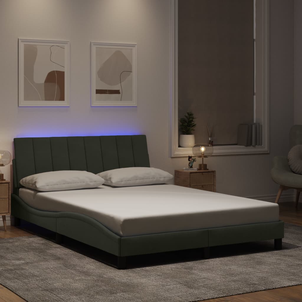 Bettgestell mit LED ohne Matratze "Hanko" Hellgrau 140x190 cm Samt