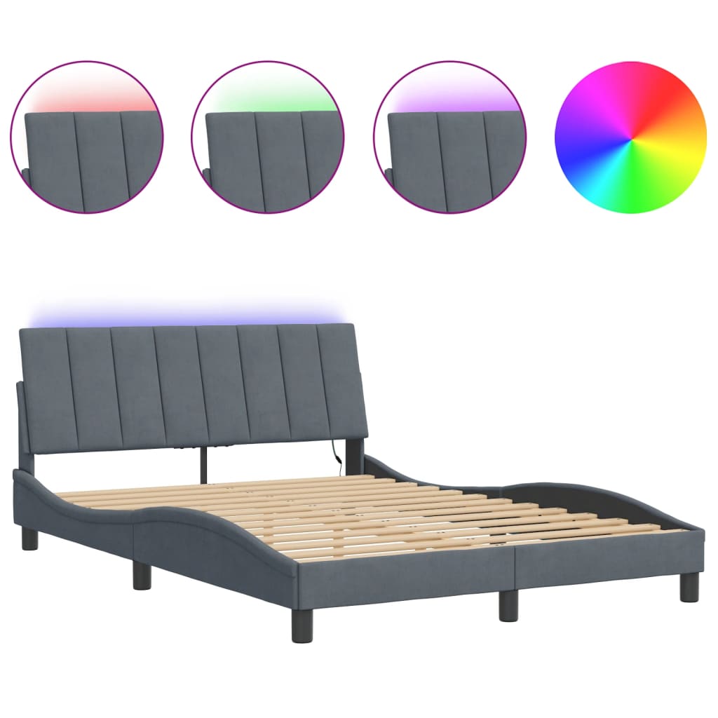 Bettgestell mit LED ohne Matratze "Hanko" Dunkelgrau 140x190 cm Samt