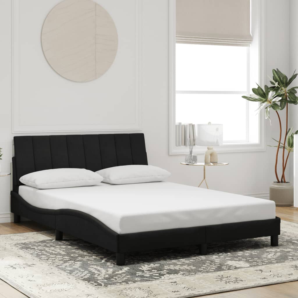 Bettgestell mit LED ohne Matratze "Hanko" Schwarz 140x190 cm Samt