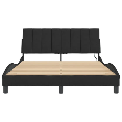 Bettgestell mit LED ohne Matratze "Hanko" Schwarz 140x190 cm Samt