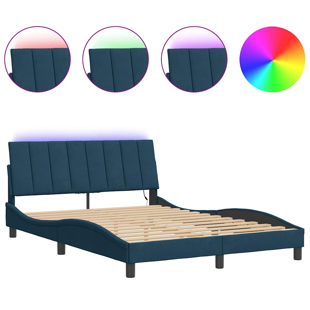 Bettgestell mit LED ohne Matratze "Hanko" Blau 140x190 cm Samt