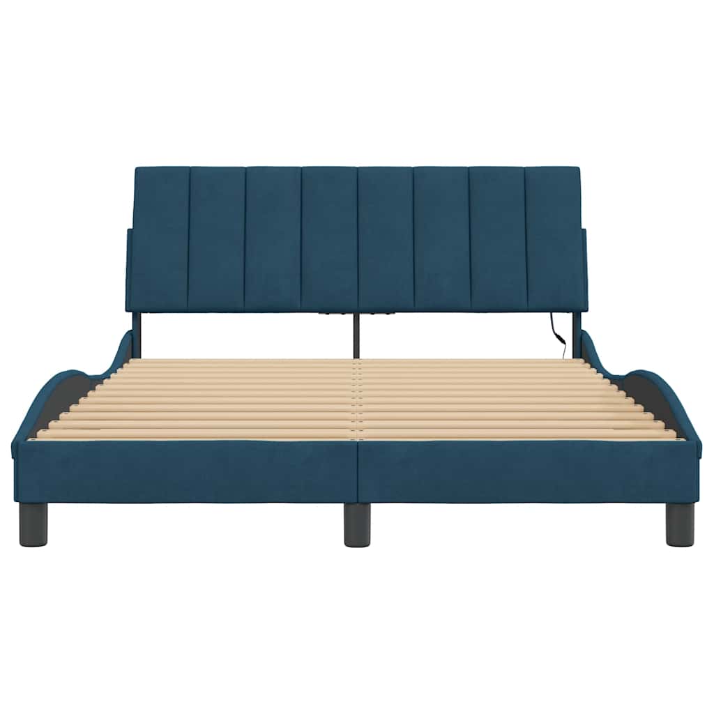 Bettgestell mit LED ohne Matratze "Hanko" Blau 140x190 cm Samt