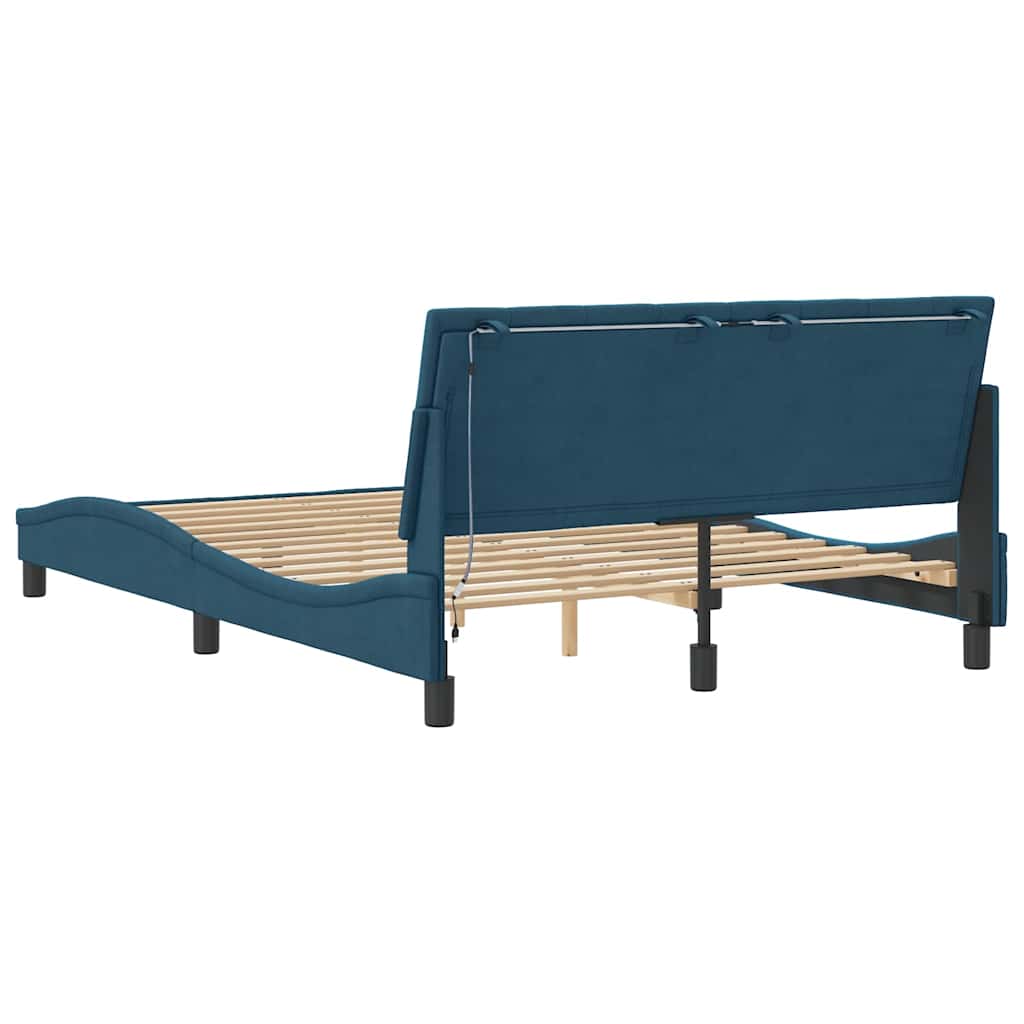 Bettgestell mit LED ohne Matratze "Hanko" Blau 140x190 cm Samt