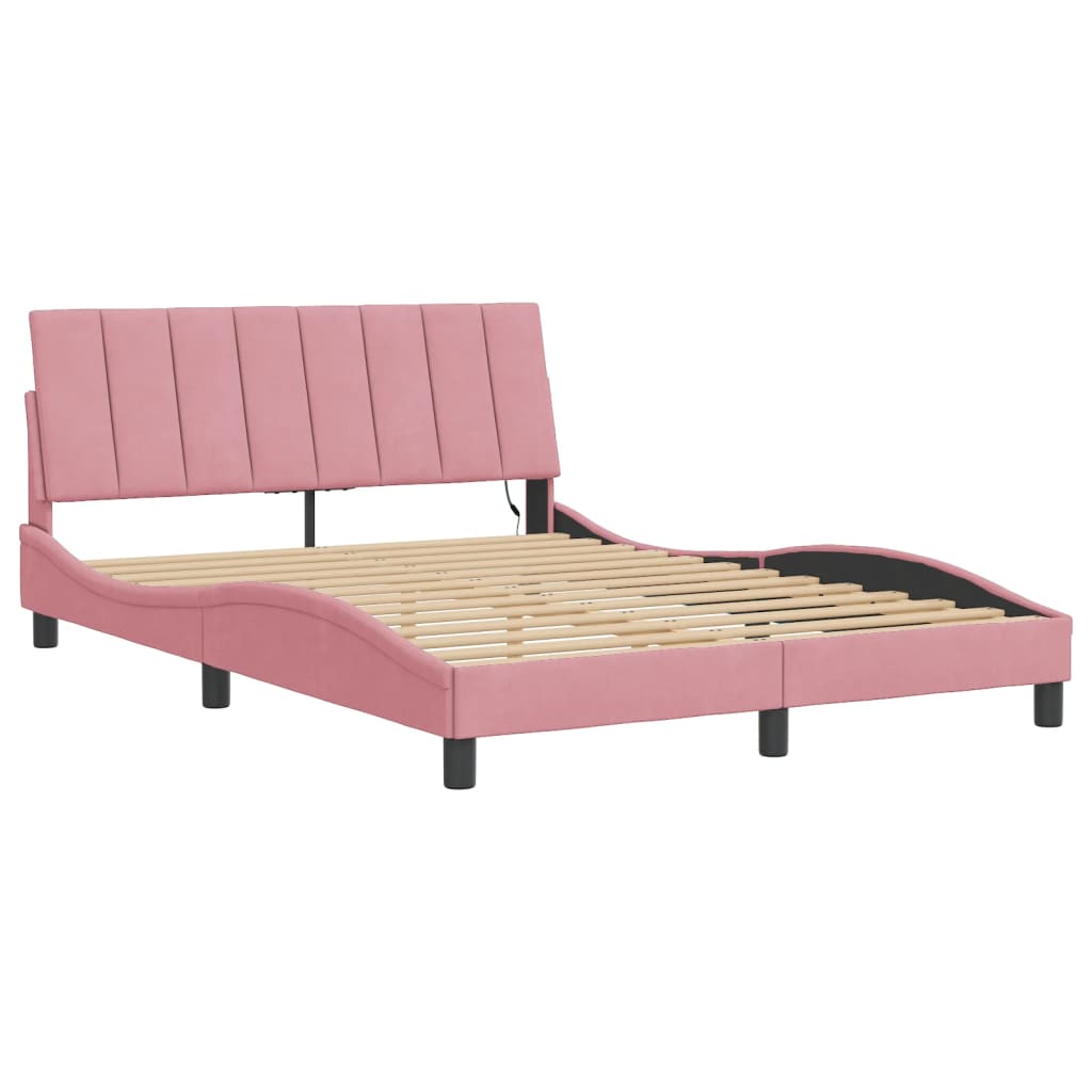 Bettgestell mit LED ohne Matratze "Hanko" Rosa 140x190 cm Samt