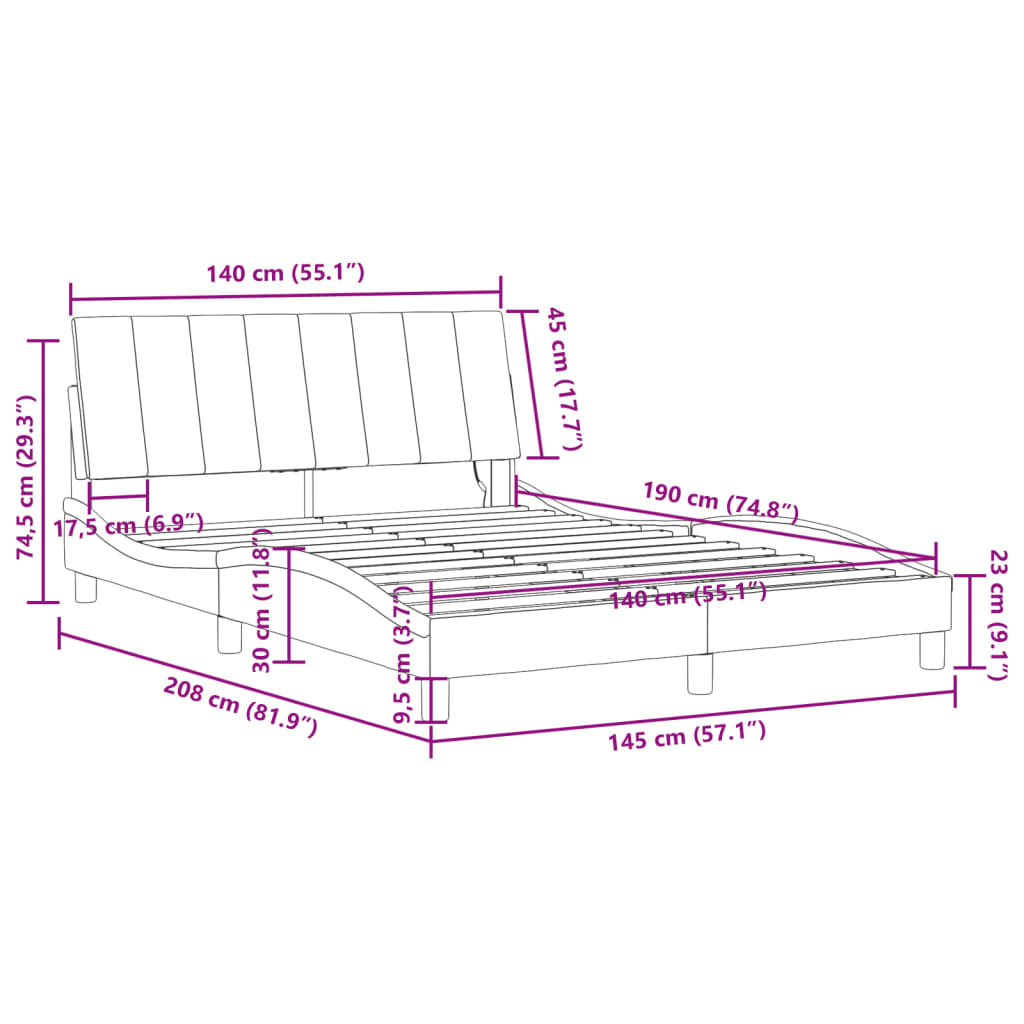 Bettgestell mit LED ohne Matratze "Hanko" Rosa 140x190 cm Samt