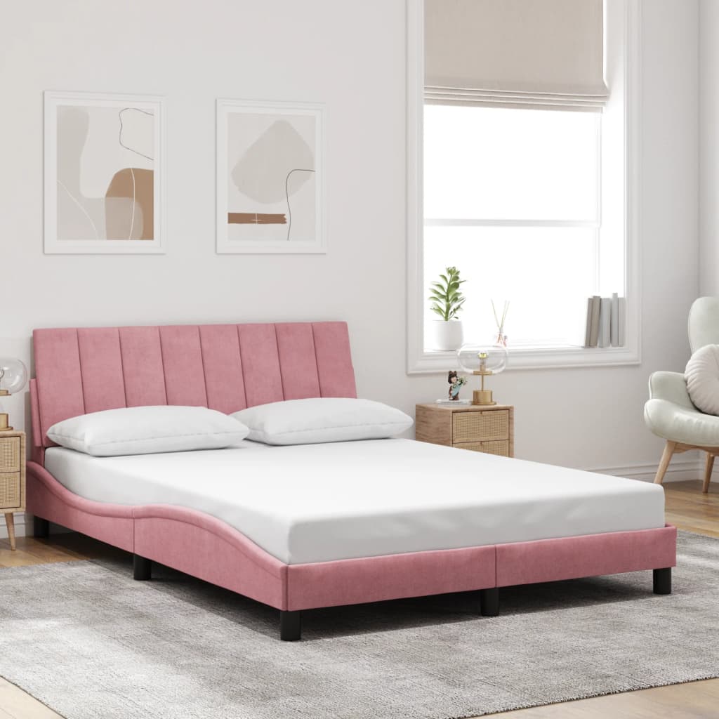 Bettgestell mit LED ohne Matratze "Hanko" Rosa 140x190 cm Samt