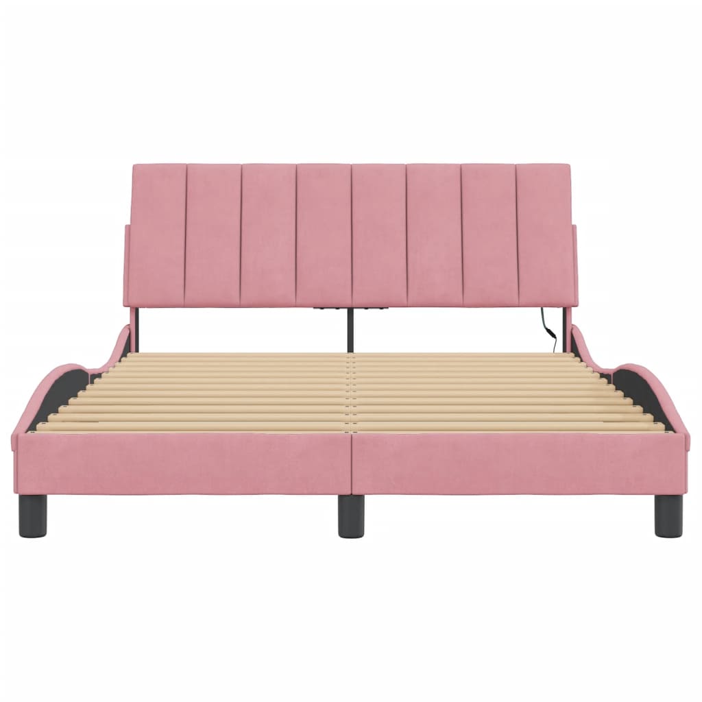 Bettgestell mit LED ohne Matratze "Hanko" Rosa 140x190 cm Samt