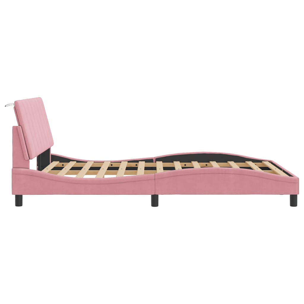 Bettgestell mit LED ohne Matratze "Hanko" Rosa 140x190 cm Samt