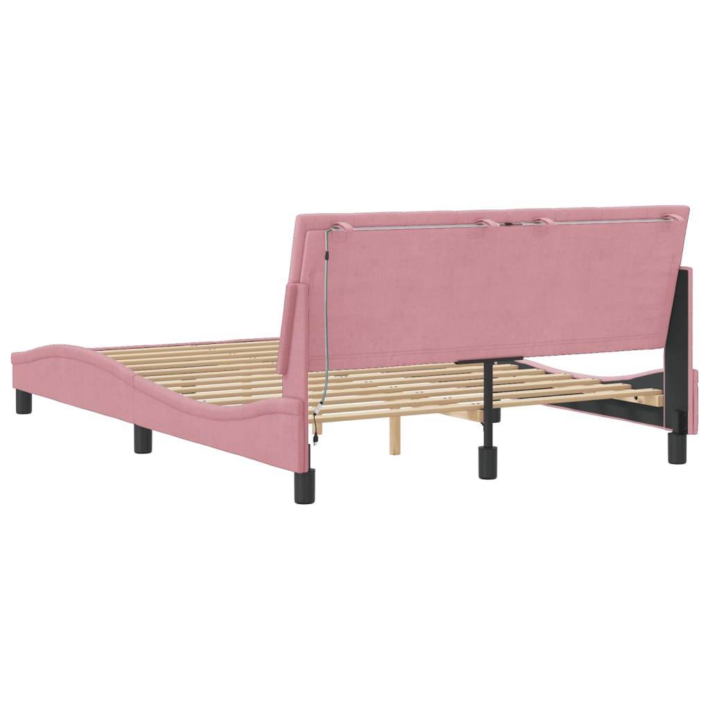 Bettgestell mit LED ohne Matratze "Hanko" Rosa 140x190 cm Samt