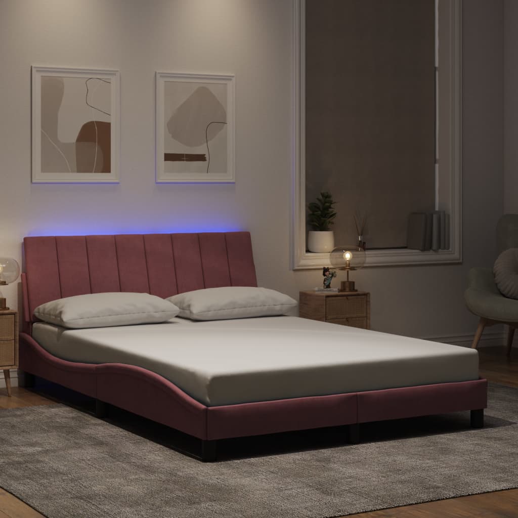 Bettgestell mit LED ohne Matratze "Hanko" Rosa 140x190 cm Samt