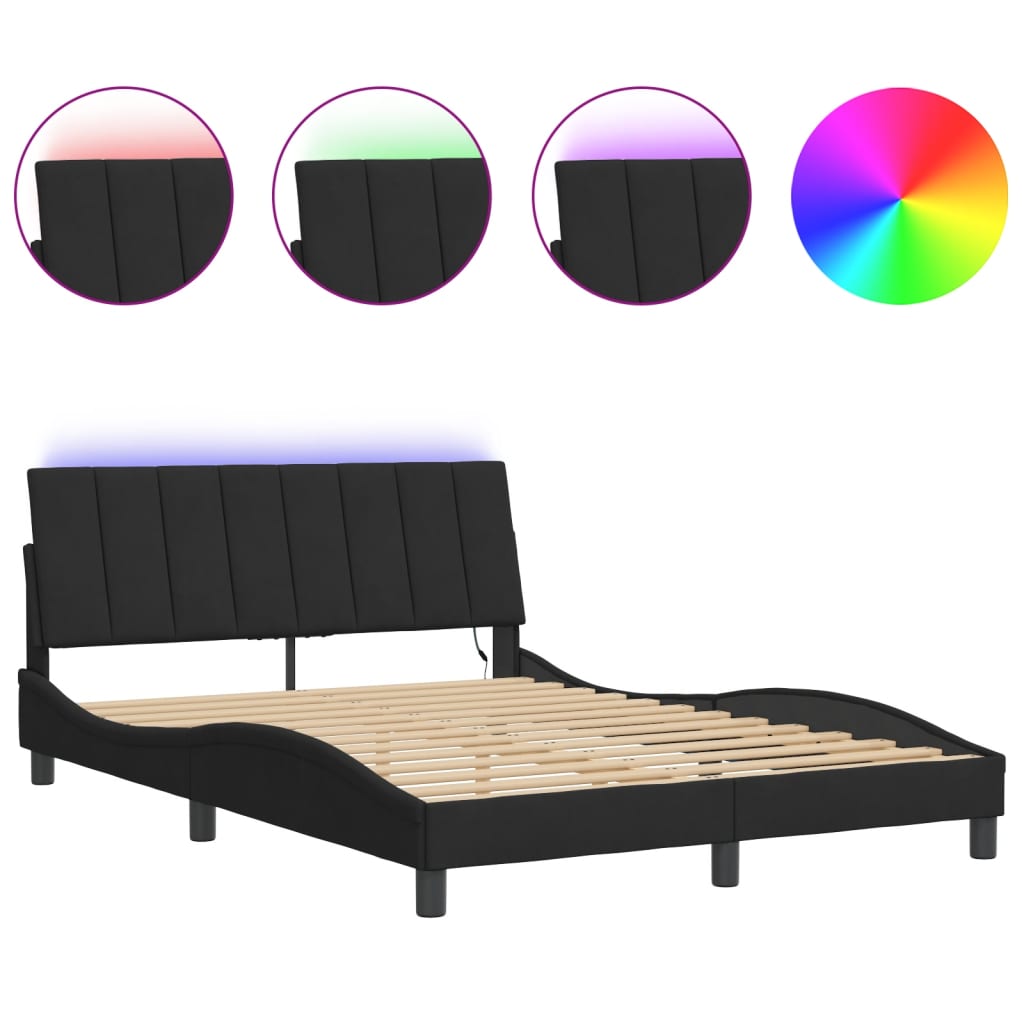 Bettgestell mit LED ohne Matratze "Hanko" Schwarz 140x200 cm Samt