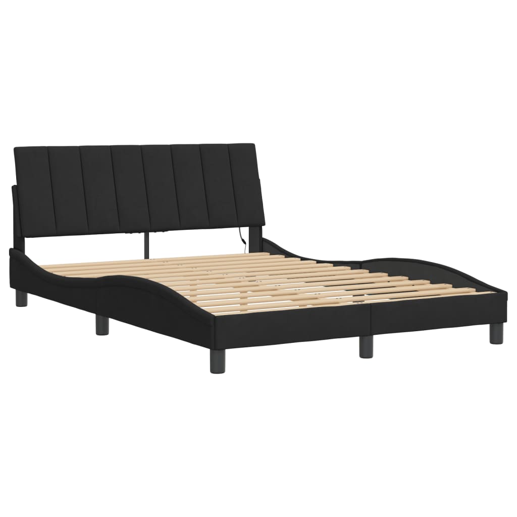 Bettgestell mit LED ohne Matratze "Hanko" Schwarz 140x200 cm Samt