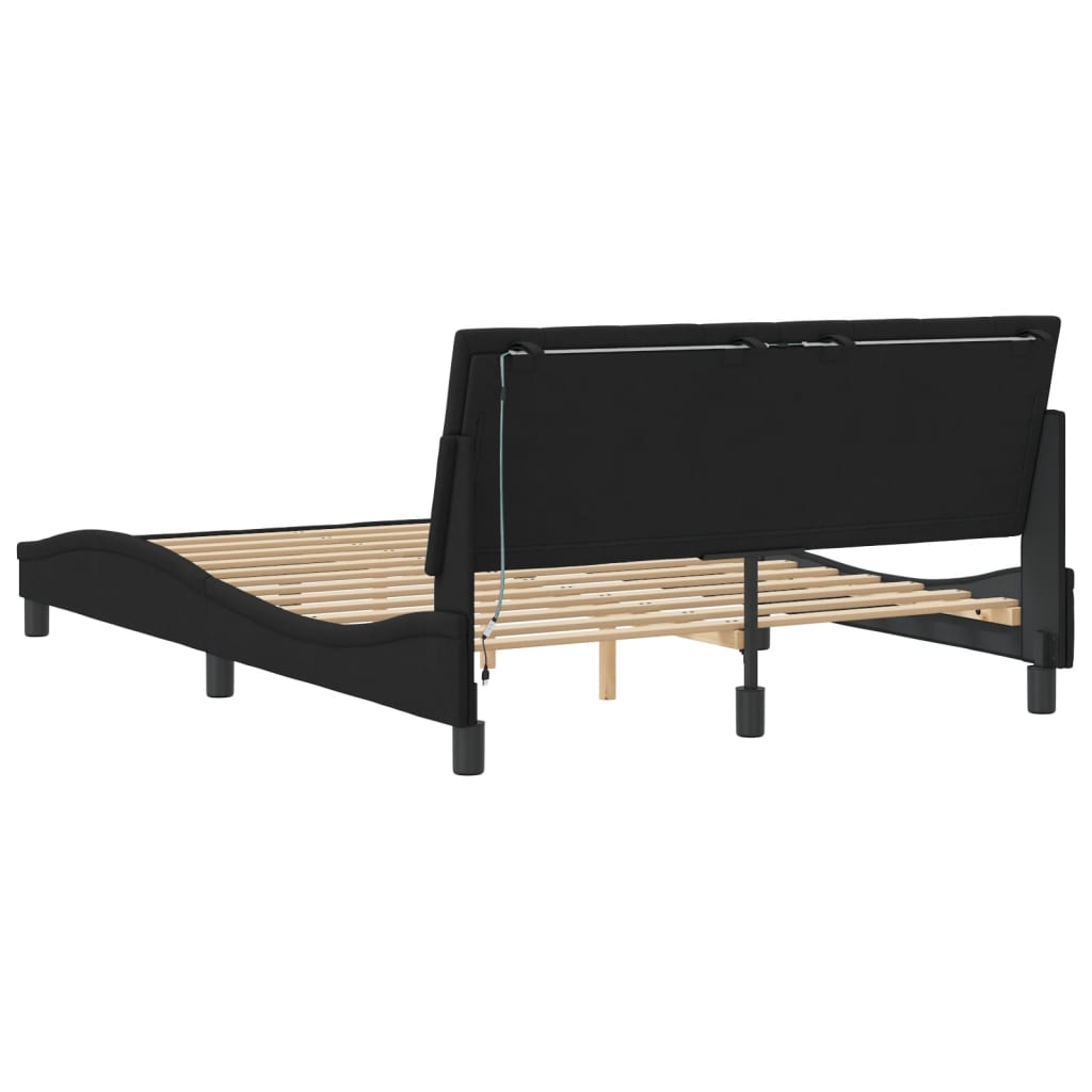 Bettgestell mit LED ohne Matratze "Hanko" Schwarz 140x200 cm Samt
