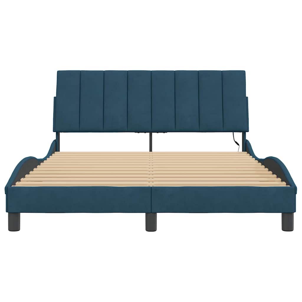 Bettgestell mit LED ohne Matratze "Hanko" Blau 140x200 cm Samt