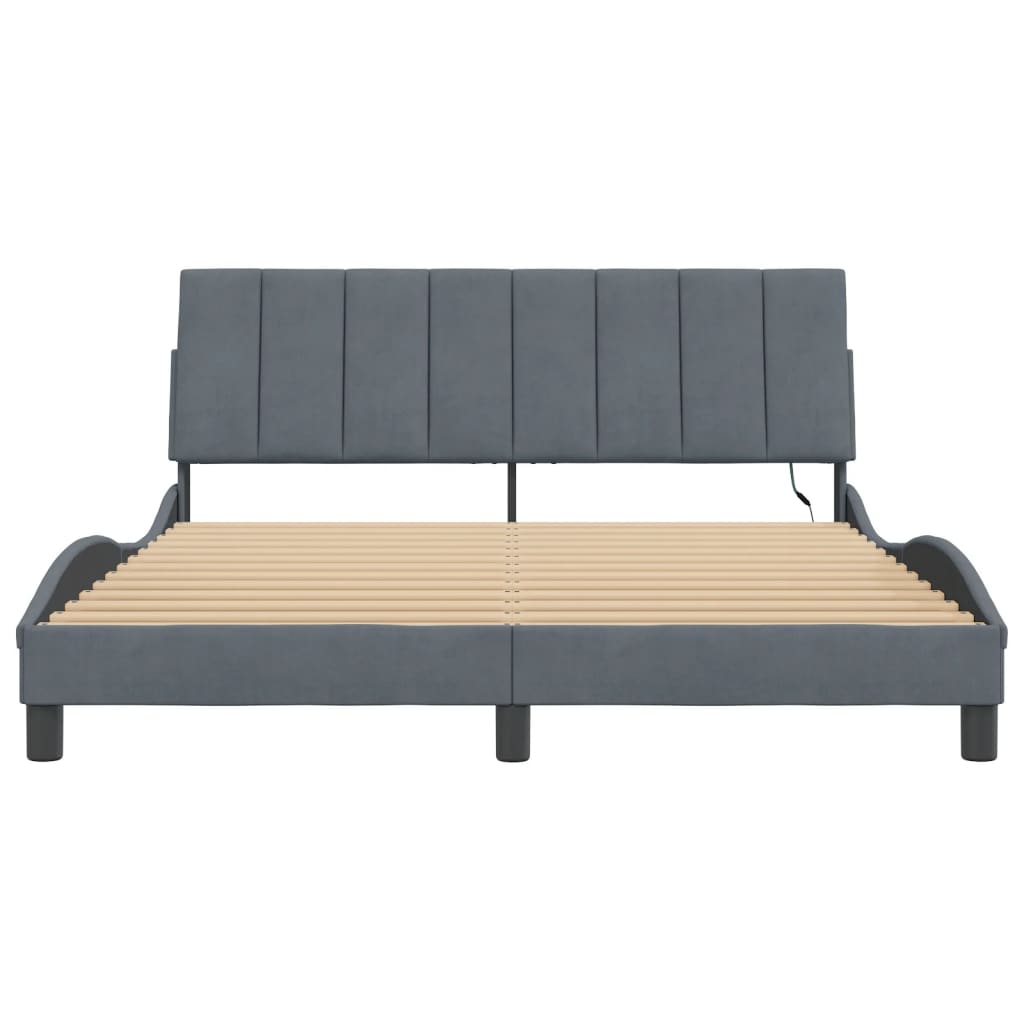 Bed frame with LED lights dark grey 160x200 cm velvet