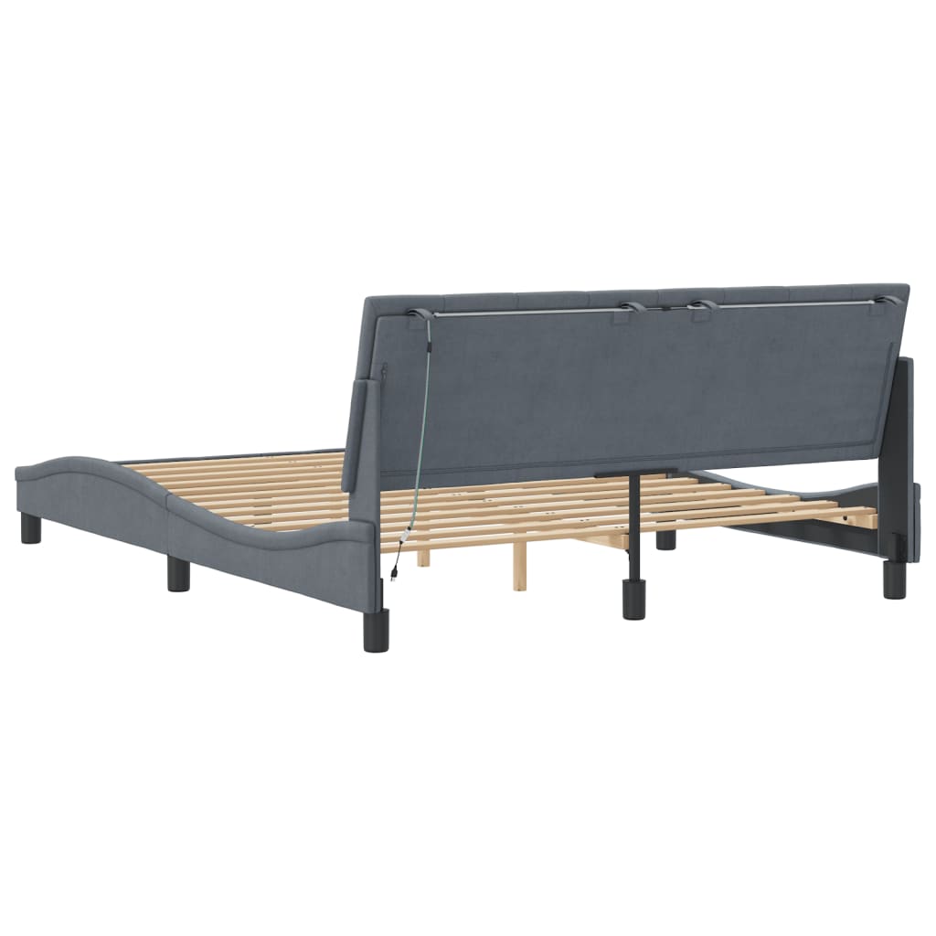 Bed frame with LED lights dark grey 160x200 cm velvet