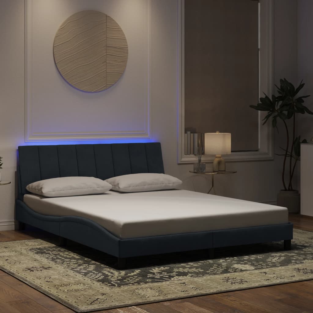 Bed frame with LED lights dark grey 160x200 cm velvet