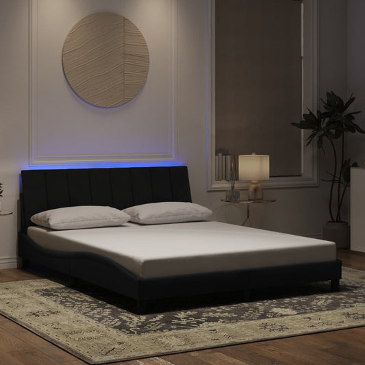 Cadre de lit avec LED sans matelas « Hanko » Noir 160x200 cm Velours