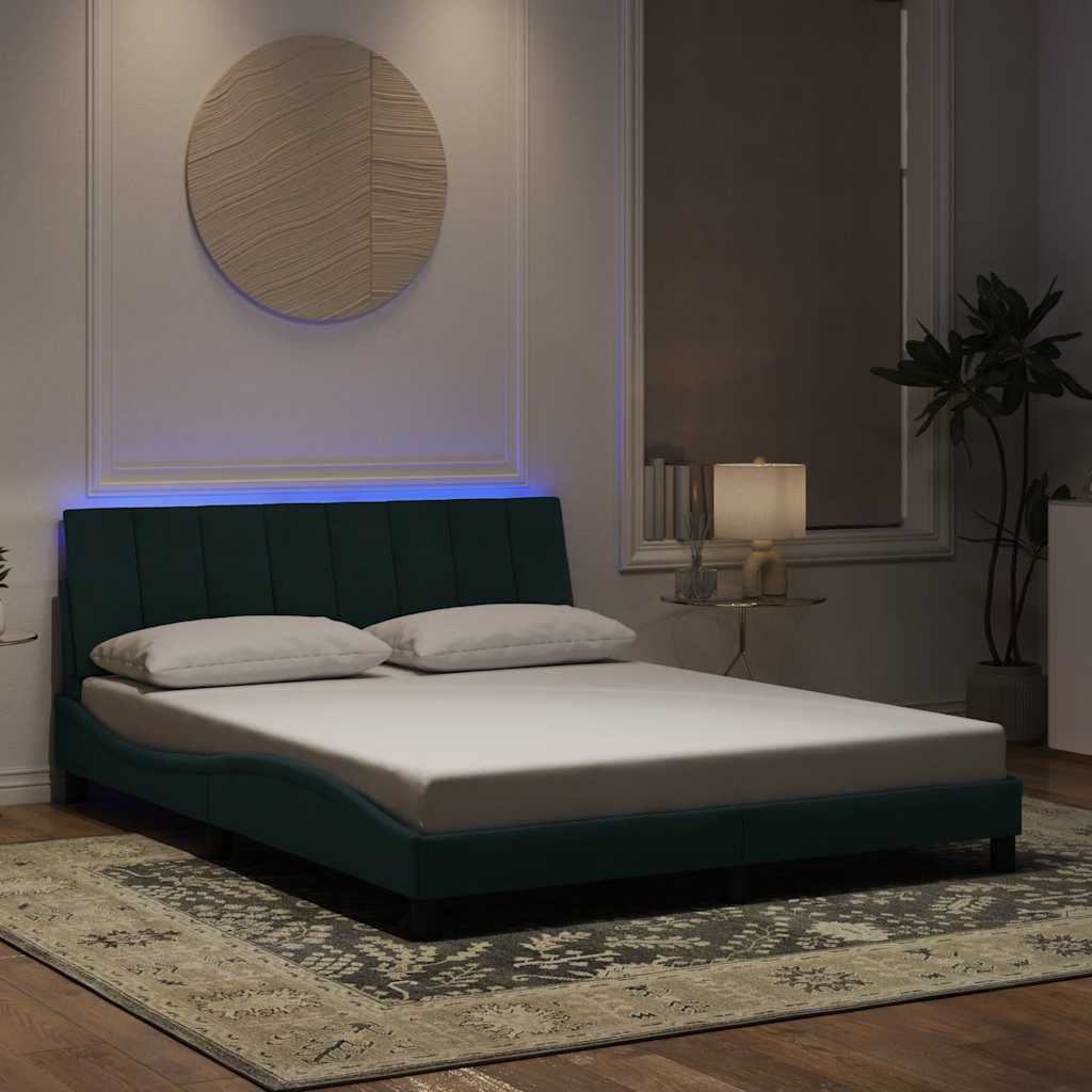 Bettgestell mit LED ohne Matratze "Hanko" Dunkelgrün 160x200 cm Samt