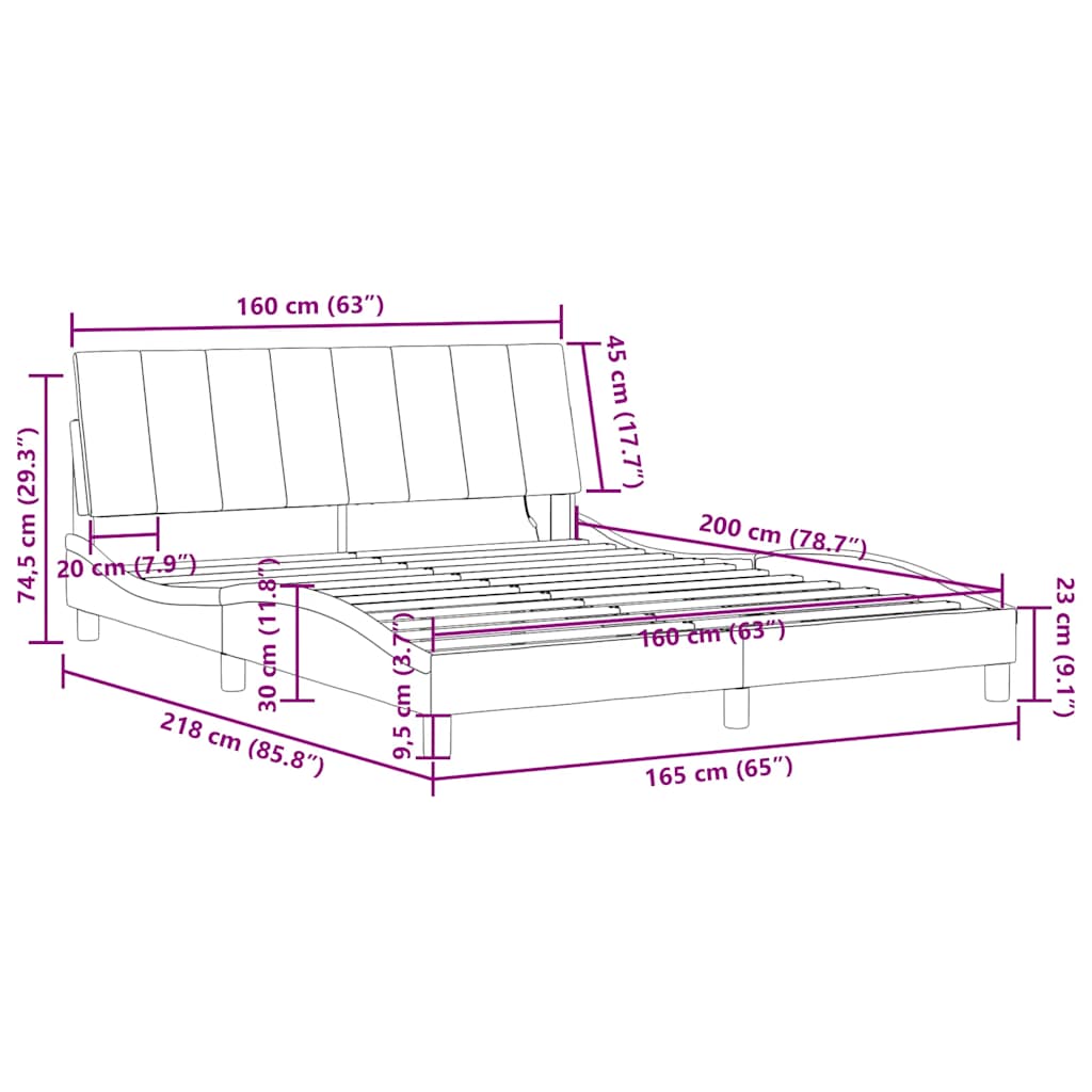 Bettgestell mit LED ohne Matratze "Hanko" Blau 160x200 cm Samt
