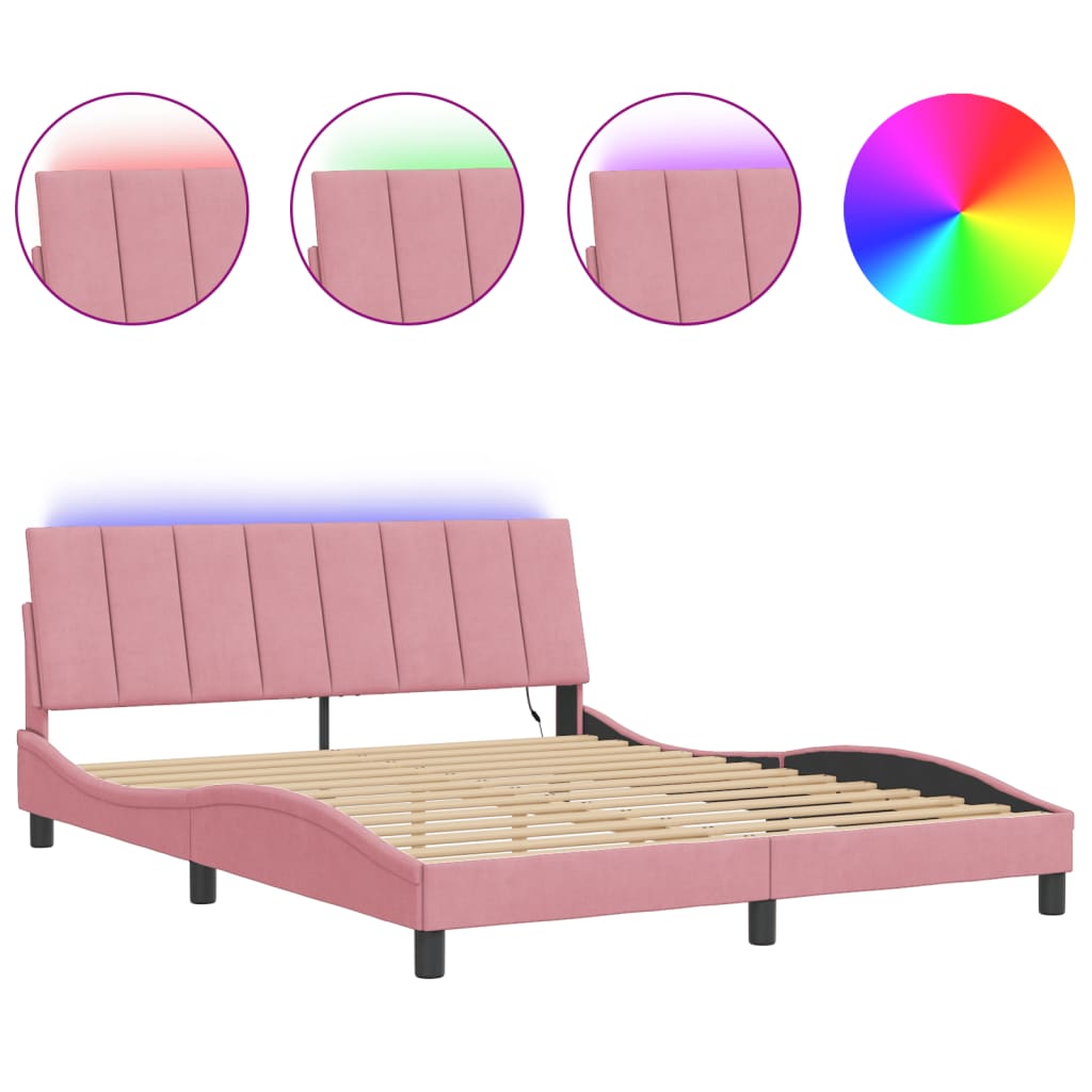 Bettgestell mit LED ohne Matratze "Hanko" Rosa 160x200 cm Samt