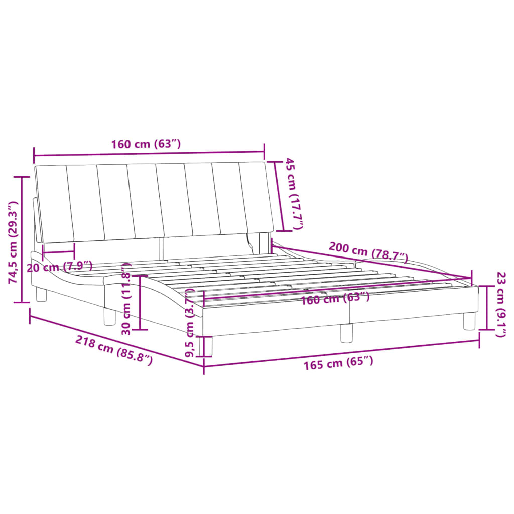 Bettgestell mit LED ohne Matratze "Hanko" Rosa 160x200 cm Samt