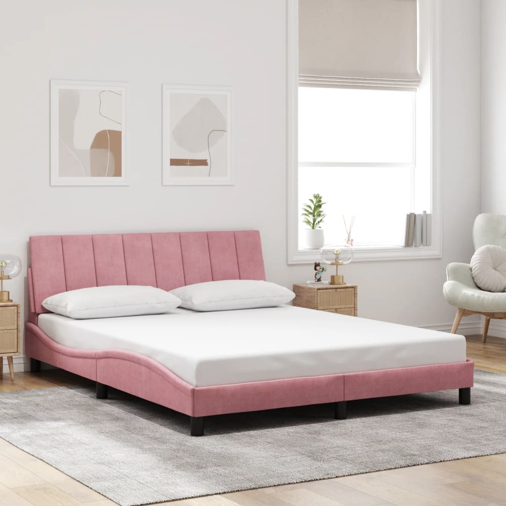 Bettgestell mit LED ohne Matratze "Hanko" Rosa 160x200 cm Samt