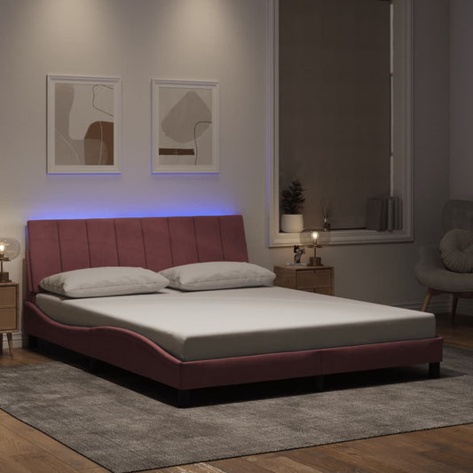 Cadre de lit avec LED sans matelas "Hanko" rose 160x200 cm velours