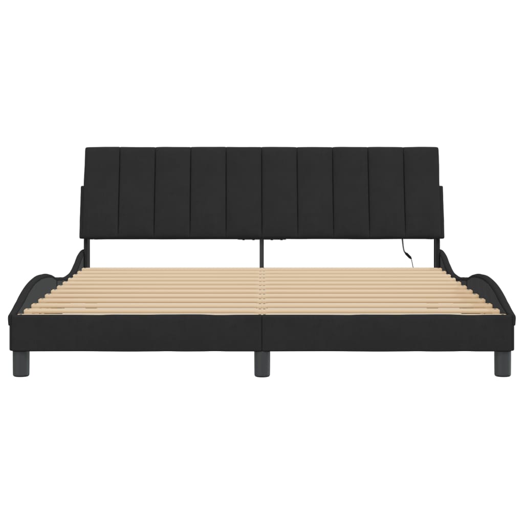 Bettgestell mit LED ohne Matratze "Hanko" Schwarz 180x200 cm Samt