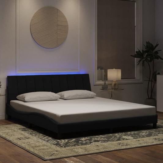 Bettgestell mit LED ohne Matratze "Hanko" Schwarz 180x200 cm Samt