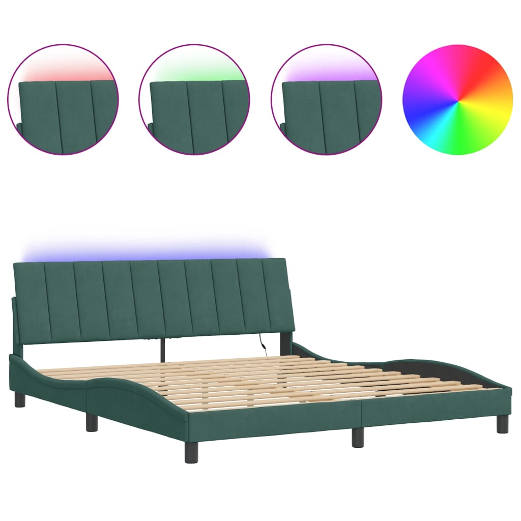 Cadre de lit avec LED sans matelas "Hanko" vert foncé 180x200 cm velours